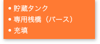 ● 貯蔵タンク ● 専用桟橋（バース） ● 充填